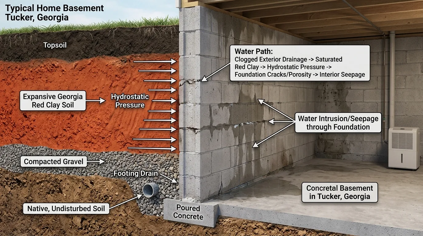 Tucker's Red Clay Soil and Basement Water Intrusion in Tucker, GA